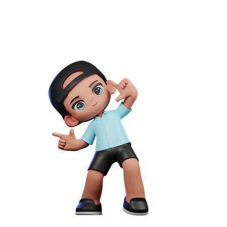 Menino fofo apontando para a pose certa  3D Illustration