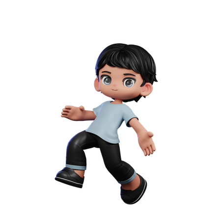 Pose de salto feliz de menino fofo  3D Illustration