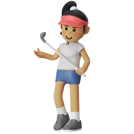 Fille en posture de golf  3D Illustration