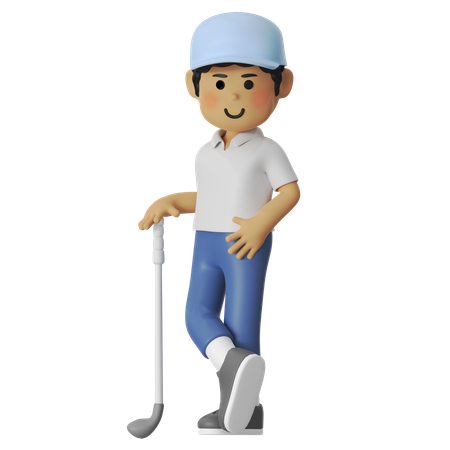 Garçon en posture de golf  3D Illustration