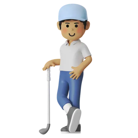 Garçon en posture de golf  3D Illustration