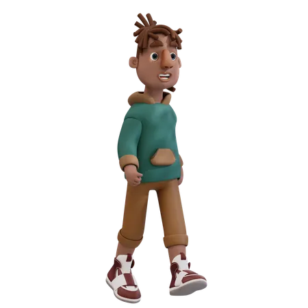 Hombre joven caminando hacia la derecha  3D Illustration