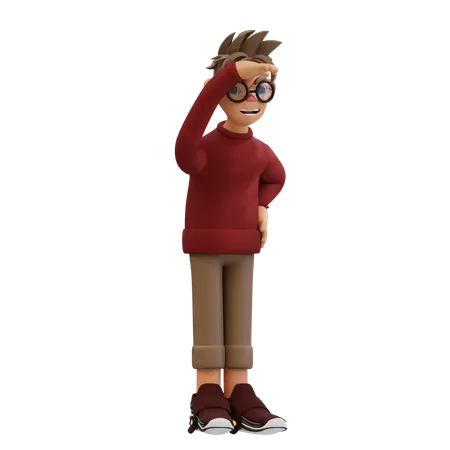 Pose de hombre joven mirando algo  3D Illustration