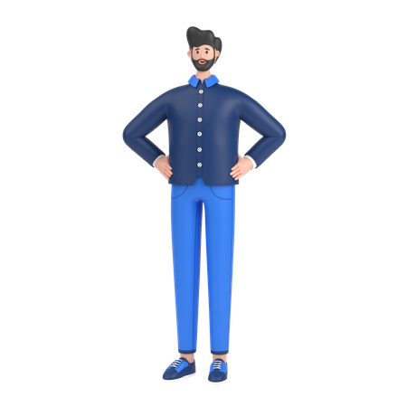 Homem de mãos dadas na pose da cintura  3D Illustration