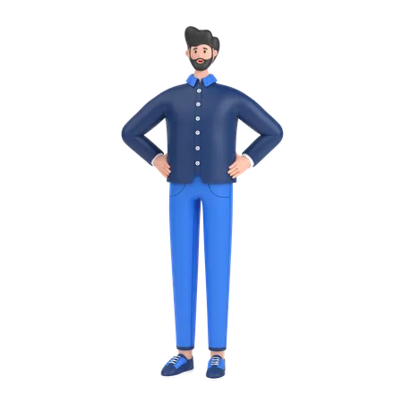 Homem de mãos dadas na pose da cintura  3D Illustration