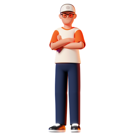 Homem em pé com pose de mão cruzada  3D Illustration