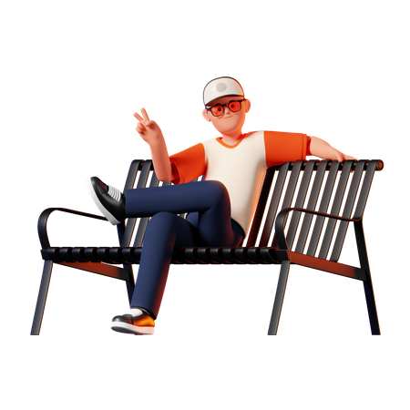Homem sentado em uma pose de banco  3D Illustration