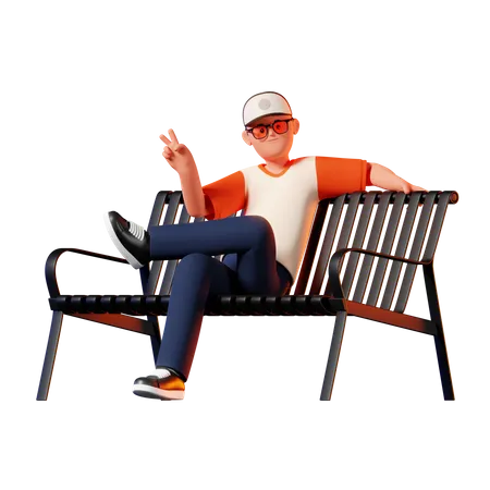 Homem Relaxando E Sentado Em Um Banco Do Parque 3D Illustration
