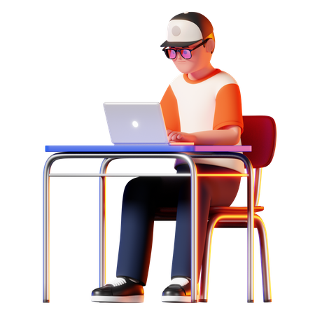 Homem usando pose de laptop  3D Illustration