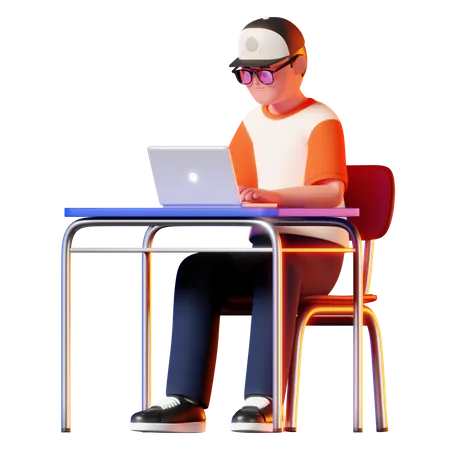 Homem usando pose de laptop  3D Illustration