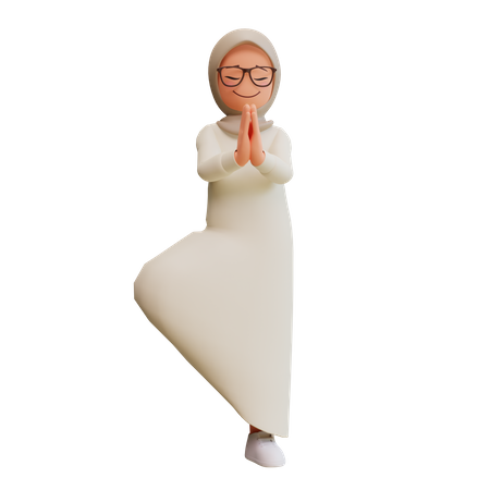 Pose de ioga de jovem muçulmana  3D Icon
