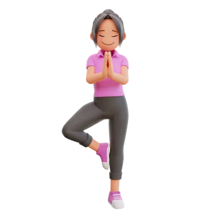 Pose de ioga de linda garota  3D Illustration