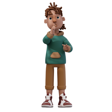 Pose de hombre joven pidiendo silencio  3D Illustration