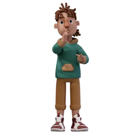 Pose de hombre joven pidiendo silencio  3D Illustration