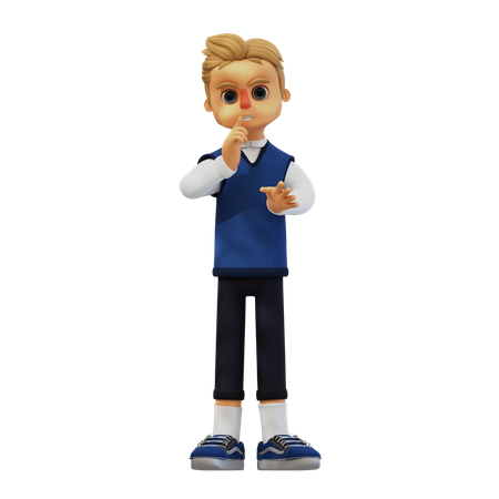 Pose de hombre joven pidiendo silencio  3D Illustration