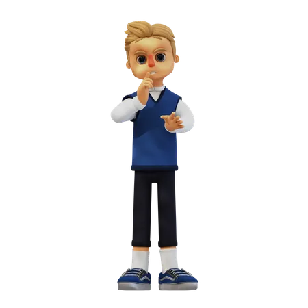 Pose de hombre joven pidiendo silencio  3D Illustration