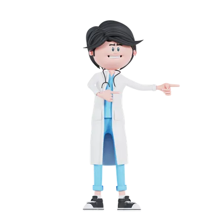 Postura del doctor apuntando hacia la izquierda.  3D Illustration