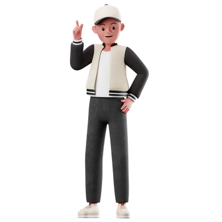 Menino com pose de mão levantada  3D Illustration