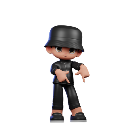 Pose de menino fofo apontando para baixo  3D Illustration