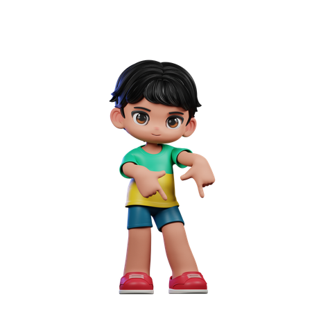 Pose de menino fofo apontando para baixo  3D Icon