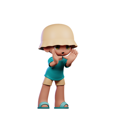 Garoto fofo fazendo pose de grito  3D Illustration