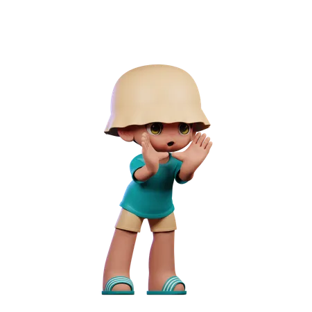 Garoto fofo fazendo pose de grito  3D Illustration