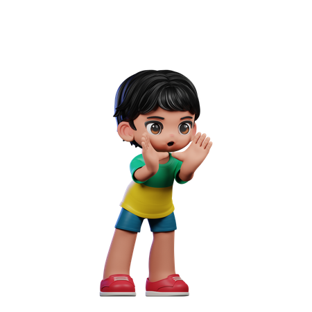 Pose de menino fofo gritando  3D Illustration