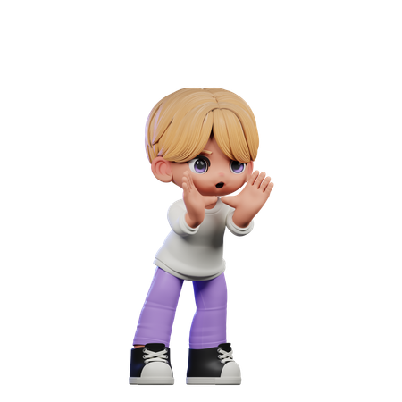 Pose de menino fofo gritando  3D Illustration