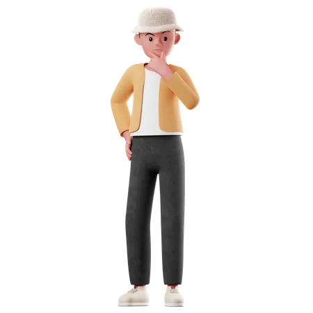 Pose de pensamento de personagem masculino  3D Illustration