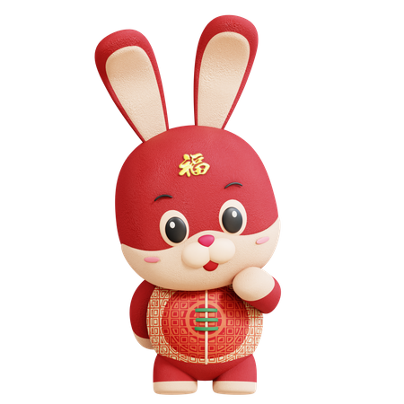 Pose de pensamiento de conejo chino  3D Illustration