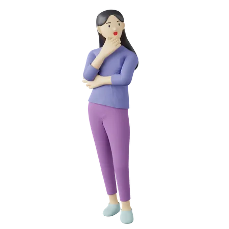 Pose de pensée féminine décontractée  3D Illustration