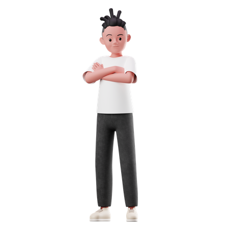 Personagem masculino com pose de braço cruzado  3D Illustration