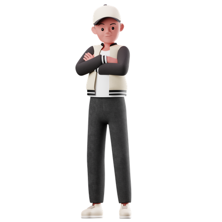 Personagem masculino com pose de braço cruzado  3D Illustration