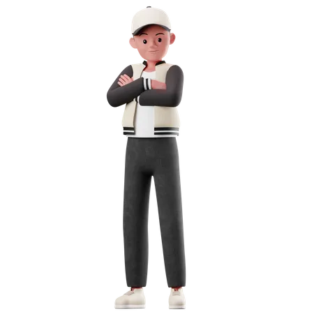 Personagem masculino com pose de braço cruzado  3D Illustration