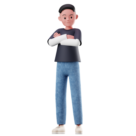 Personagem masculino com pose de braço cruzado  3D Illustration