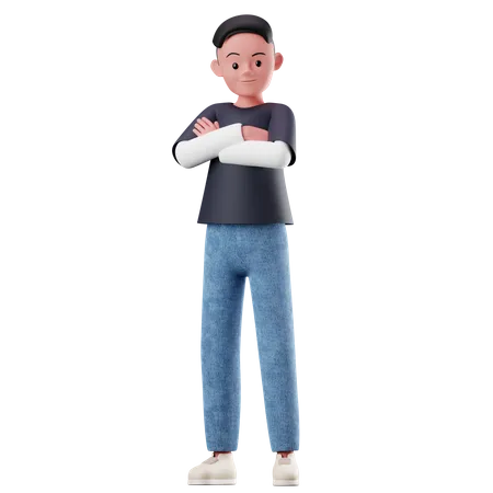 Personagem masculino com pose de braço cruzado  3D Illustration