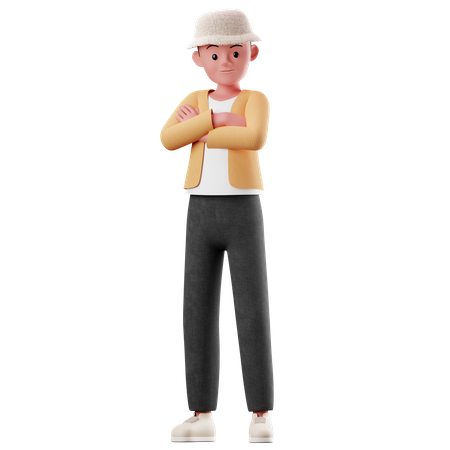 Personagem masculino com pose de braço cruzado  3D Illustration