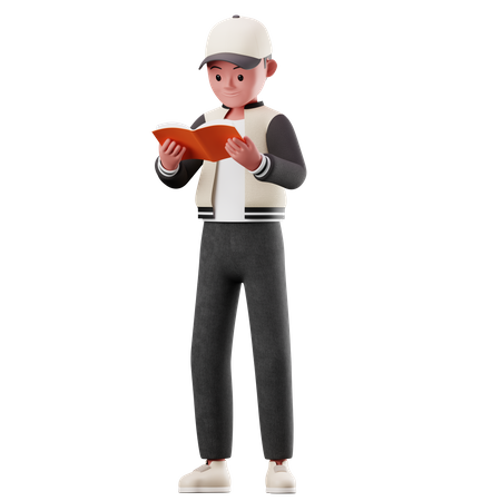 Personagem masculino lendo uma pose de livro  3D Illustration