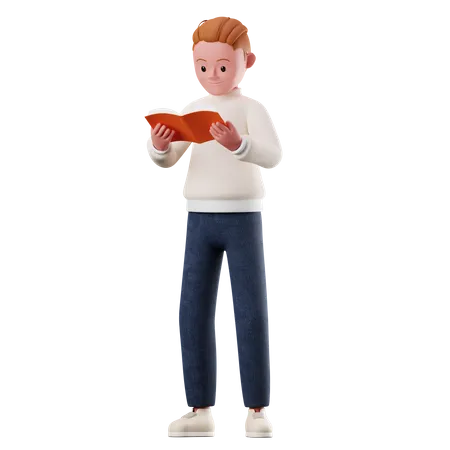 Personagem masculino lendo uma pose de livro  3D Illustration
