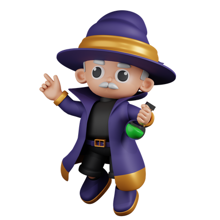 Pose de salto feliz do mago  3D Icon