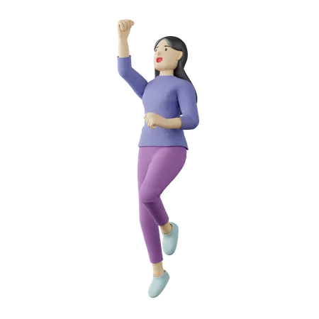 Pose de salto femenino casual  3D Illustration