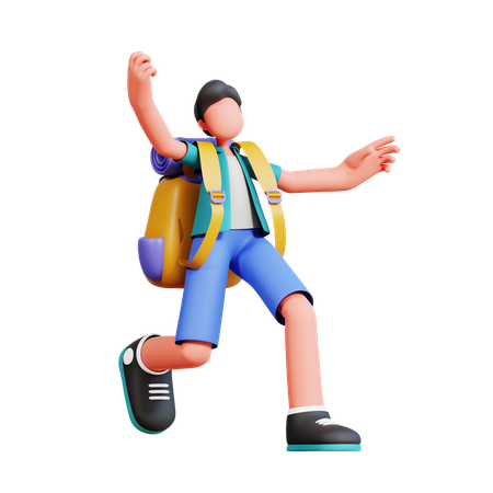 Turista masculino fazendo pose de salto  3D Illustration