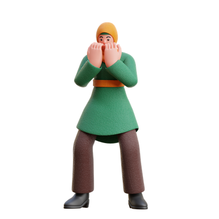 Pose effrayante du hijab féminin  3D Icon