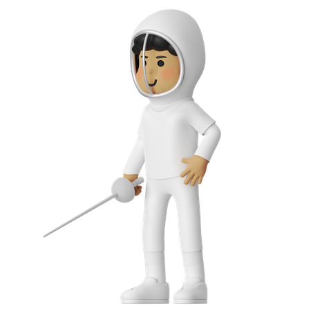 Garçon en posture d'escrime  3D Illustration