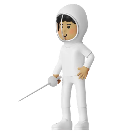Garçon en posture d'escrime  3D Illustration
