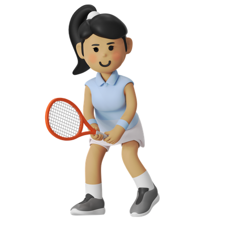 Pose de garde joueuse de tennis fille  3D Illustration