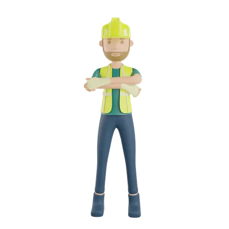 Gesto de pose de trabalhador da construção civil  3D Illustration