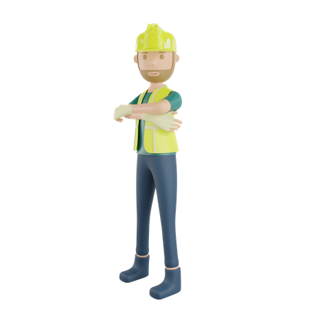 Gesto de pose de trabalhador da construção civil  3D Illustration