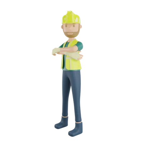 Gesto de pose de trabalhador da construção civil  3D Illustration