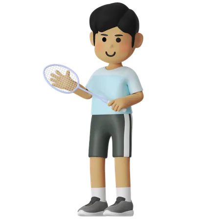Garçon de badminton en posture stable  3D Illustration